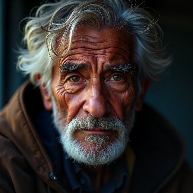 Portrait of an elderly fisherman, generated at 2048² with FLUX + LUA.